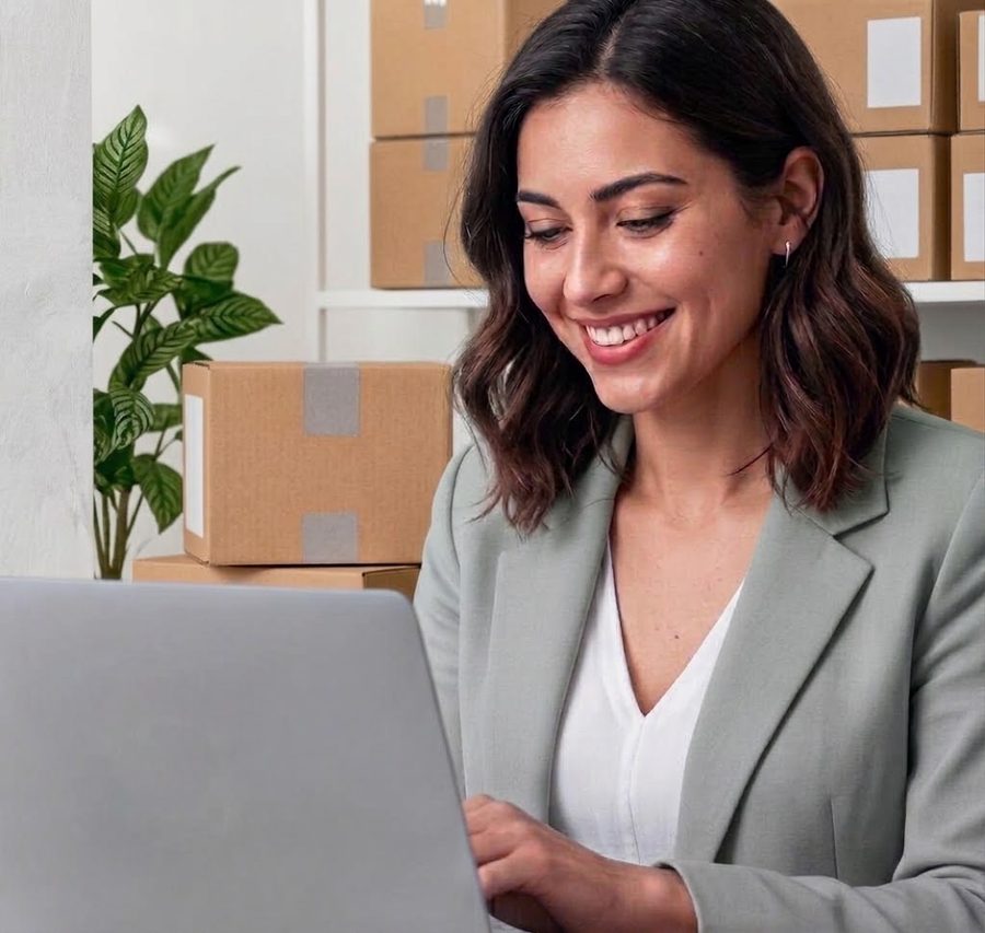Empreendedora usando a plataforma Elas Mandam Envios